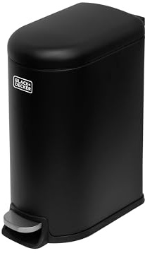 BLACK+DECKER BXBN61529E Slimline Poubelle à pédale avec couvercle à fermeture amortie pour le recyclage des déchets d'intérieur Noir 39 x 19 x 32,5 cm 10 l