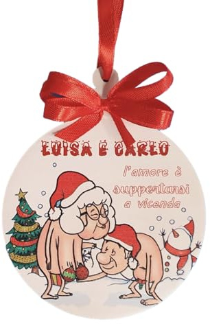 Faltec Pallina di Natale Personalizzata, Decorazione Rotonda con Coppia Umoristica, Addobbo Natalizio per Interni con Frase 'L'amore è supportarsi a vicenda'