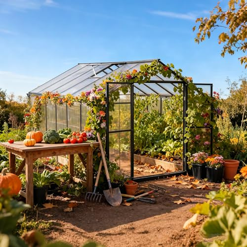 Gegaden Aluminium Gewächshaus mit Fundament – 361*238*210 cm, Treibhaus, Tomatengewächshaus, Frühbeet, Greenhouse Grau