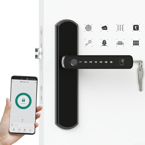 Cerradura de puerta inteligente de huellas dactilares, cerradura de puerta de entrada biométrica sin llave con aplicación para tarjeta de teclado inalámbrico TUYA, huella dactilar, contraseña para