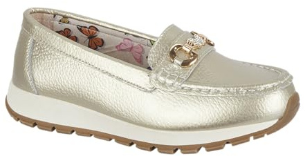 Jo & Joe Ladies Casual Slip-On Smooth Leather Comfort Sporty Wedge Loafer with Chain Trim Sizes 4-8 (Gold 1, UK Footwear Size System, Adult, Women, Numeric, Medium, 5)