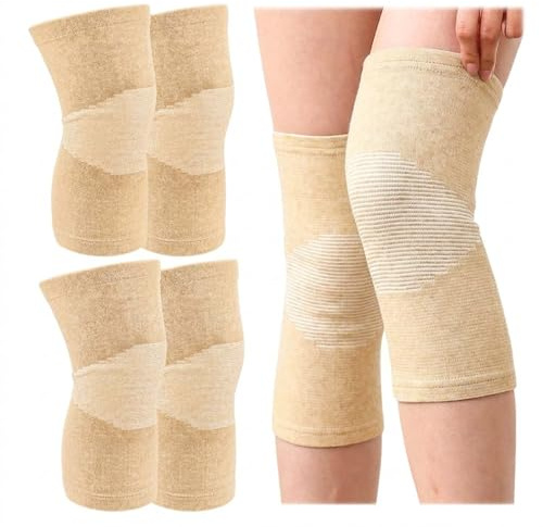 ZHYUAN 2 Paia 4PCS Ginocchiere in Bambù,Ginocchiera Sportiva,Ginocchiere Elastiche in Fibra Di Carbonio in Bambù,Tutore Ginocchio Per Uomo E Donne,per Corsa,Dolore Alle Articolazioni(M) (color carne)