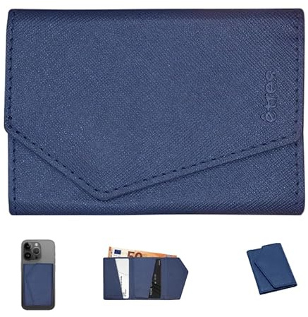 Instant Project Anpassad smartphone smal magnetisk plånbok, kompakt RFID-korthållare, smal mini plånbok med kreditkortshållare och bankomat, korthållare med ficka 6 kort, Blå, 7x10 cm, Minimalistisk