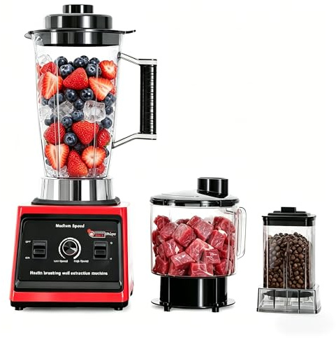 Batidora Profesional 3L,licuadoras para zumos y batidos, 3 Jarras,Cuchillas de Acero Inoxidable,15 Velocidades Ajustables,Batidora para Batidos, Granizados y Frutas (3 en 1 Rojo)