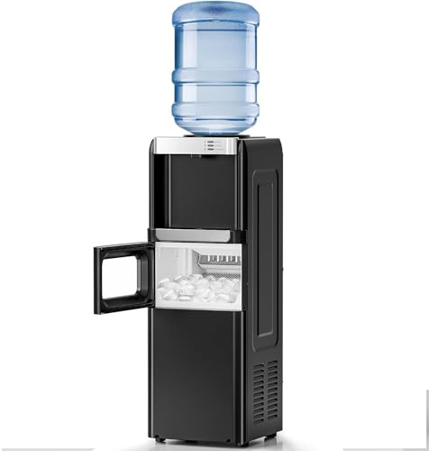 Kismile Distributeur d'eau avec Machine à glaçons, Refroidisseur d'eau à Chargement par Le Haut pour Bouteilles de 15 gallons, 15 kg/24 h, Eau Chaude et Froide, Verrouillage de sécurité Enfant, pour