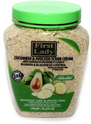 First Lady Activated Cucumber & Avocado Scrub Cream 540 ml – Hautunreinheiten & Mitesser Kontrolle – Gesicht & Körper
