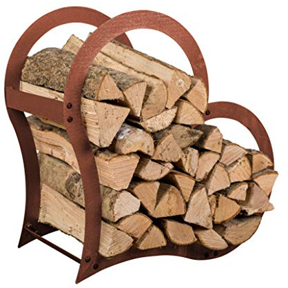 prima terra Kaminholzregal Kaminholzunterstand Brennholzregal Kaminholz Aufbewahrung Regal Herzform Edelrost H=52cm B=54cm