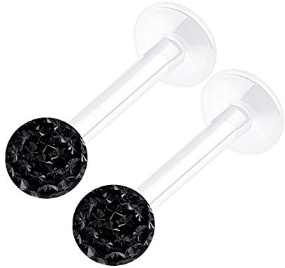 KJM FASHION 2 Stk Flexibel Acryl Lippe 1.2 mm 16gauge 8mm 3mm Ferido Kristall Kugel Snakebites Cartilage Spider Bite Vertical Labret Piercing Schmuck 2229