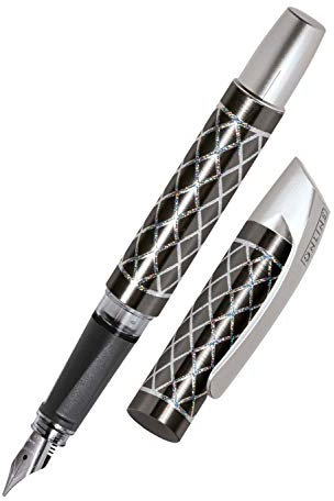 ONLINE Schönschreib-Füller Campus Diamond Grey, Kalligrafie-Füller, ergonomisches Griffstück, breite Kalligrafie-Feder 0,8 mm, Standard-Tintenpatronen, inkl Kombipatrone blau, Allergiker geeignet