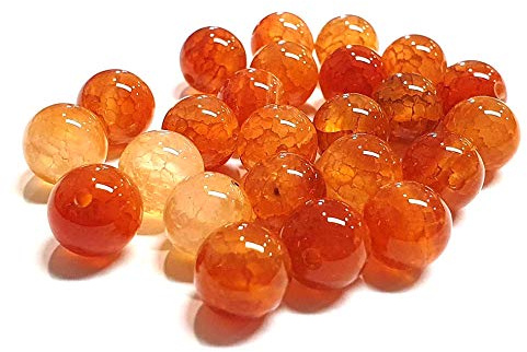 Perlin Natur Crackle Dragon Veins Achat Perlen, Edelstein, Rot Orange 6/8/10 mm Kugel, Schmuckstein, Bastelstein (8mm 15 Stück)