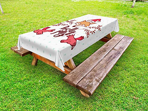 ABAKUHAUS Natale Tovaglia da Esterno, Agrifoglio Jolly di Santa Fox, Tovaglia da Picnic Lavabile Decorativa, 145 cm x 265 cm, Dark Pink e Multicolore