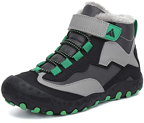 Mishansha Bottine Enfants Hiver Chaussure Neige Fille Fourrees Bottes Hiver Garçon Chaussure Boots Randonnée Apres Ski Noir Gris,GR.26