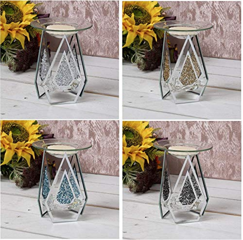 L&P Diamond Shaped Glass Glittering Yankee Compatible Tart/Fragrance Essential Oil Burner Wax Melt Tea Light Candle Holder (Gold)