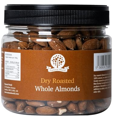 Nutural World Dry roasted Whole Almonds - Unsalted (500g)