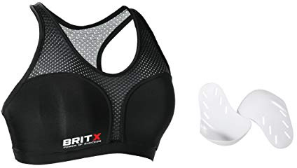 BRITX Ladies Chest Guard Female Chest Guard Protector Sports Bra, Karate, Boxing, Soccer, Hockey, Rugby, Football, Martial Arts (Black, XS)