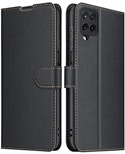 ELESNOW Phone Case for Samsung Galaxy A12, Flip Wallet PU Leather Card Holder with RFID Blocking Magnetic Closure Stand Cover for Samsung Galaxy A12 (Black)