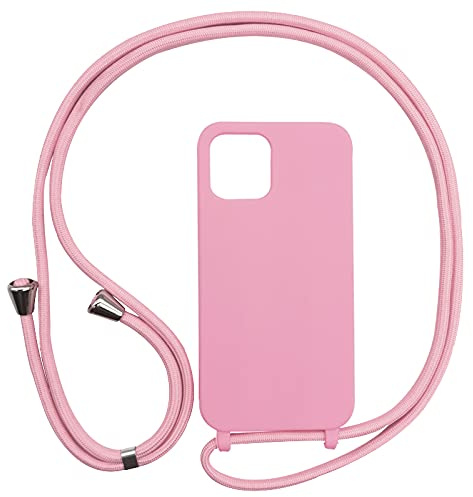 PuYu Zhe Cover con Cordino compatibile con iPhone 12 Mini,Cellulare Girocollo Custodia con Corda Silicone Case TPU Bumper Regolabile Necklace laccio Shell-Rosa