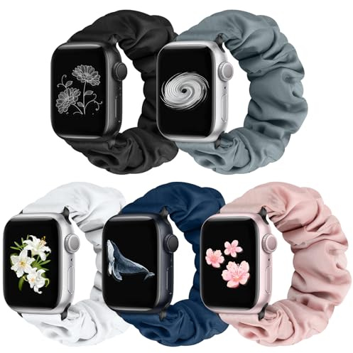 Beatlone Solo Loop klockarmband kompatibla med Scrunchie Apple Watch Band 38 mm 40 mm 41 mm 42 mm 44 mm 45 mm 49 mm mjuk stretchig kvinnor elastisk rem för Apple Watch-serien Ultra