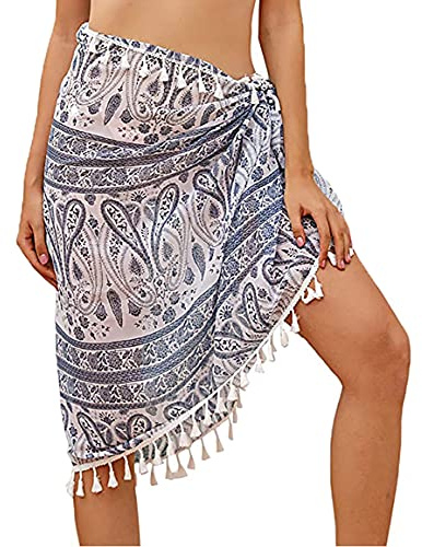 YULOONG Damen Strand Wrap Röcke Kurze Fransen Schürze Sarong Chiffon Bademode Cover Ups Sexy Bikini Wrap