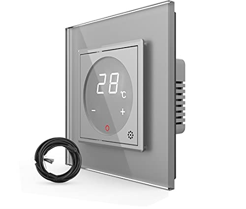 LIVOLO Digitales Touch Raumthermostat mit Bodenfühler/Temperaturfühler für Fußboden/Elektroheizung mit Stellmotoren Grau inkl Glasrahmen