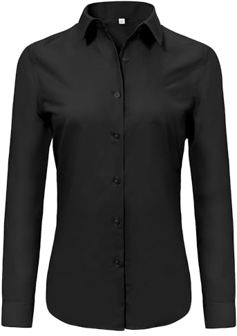 Ruisin Women's Long Sleeve Slim Fit Button-Up Office Shirt, Black - Size L