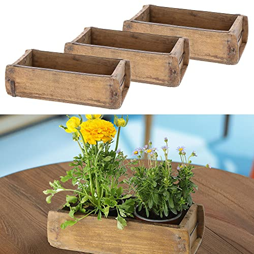 Cepewa Holzkiste Ziegelform 3er Set Vintage Used Look | 30x9x15cm Altholz Metallbeschläge | Holzbox Dekokiste Aufbewahrung (1 x 3er Set Holzkiste Ziegelform)