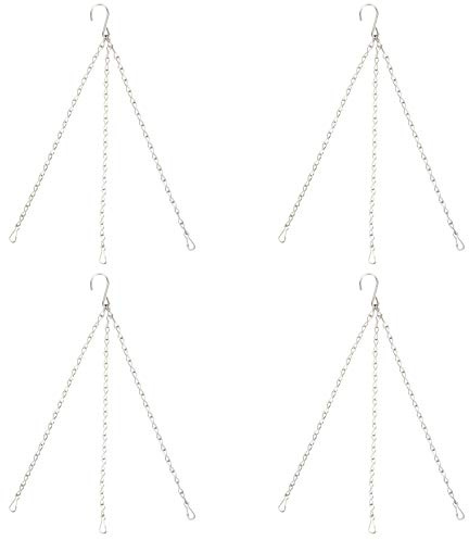 3 Point Hanging Basket Chains, 4Pcs Stainless Steel Flower Pot Hanger Chain Replacement With Hook And Clip Heavy Duty Garden Plant Metal Hangers For Planters Wind Sculptures Picture Bird Cage