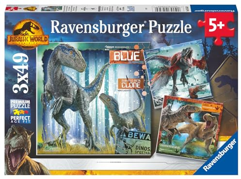 Ravensburger - Kinderpuzzle für 5 Jahre, 3 x 49 Teile, Jurassic World - 5-Jahres-Puzzle, Jurassic World-Kollektion, beinhaltet 3 Puzzles mit 49 Teilen, Lernspiele und Geschenkideen