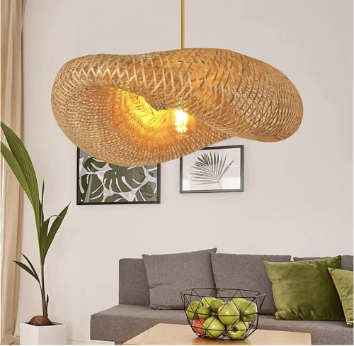 Lampadario a sospensione in bambù intrecciato a mano creativo Cappello di paglia Lampadario in bambù naturale Lampada da soffitto a soffitto, Lampadario in stile rurale per sala da pranzo, soggiorno