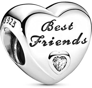 BEEUVIP Damen Beste Freunde Herz Charm Anhänger für Armband 925 Sterling Silber Geburtsstein Charms Beads passend für Armband