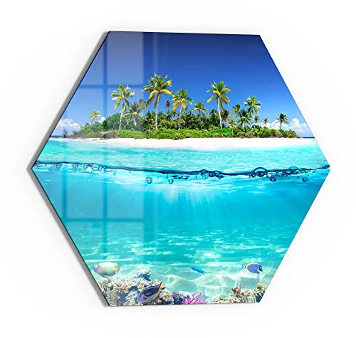DEQORI Glas-Magnettafel | 40x34,5 cm groß | Motiv Insel im tropischen Meer | Memo-Board aus Glas | Magnetboard inkl. Magnete, Stift & Tuch für Küche & Büro | Tafel magnetisch & beschreibbar