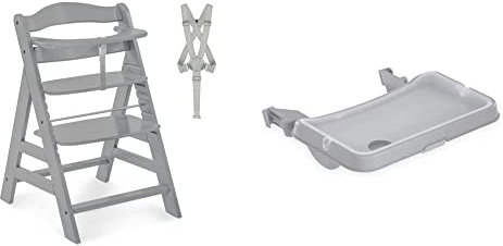 Hauck Alpha+ Mitwachsender Holz Hochstuhl (FSC Zertifiziert) & Essbrett Tray für Alpha+ und Beta+, Tiefenverstellbar