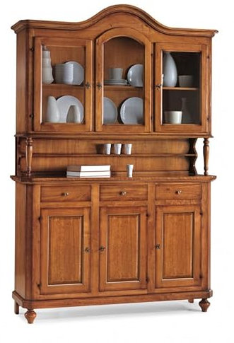 Mar.c.a. Design - Elegante neapolitanische Kristallschale mit Ständer aus Massivholz und MFD Nussbaum dunkel mit 3 Türen, Vitrine für Wohnzimmer, Arte Povera Made in Italy - Größe 150 x 43 x 228 cm