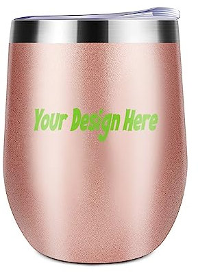 Miujonvy Weinglas Tumbler mit Deckel Bilder hinzufügen/Text Doppelwand Vakuum Edelstahl Reisebecher für Cocktails Golden