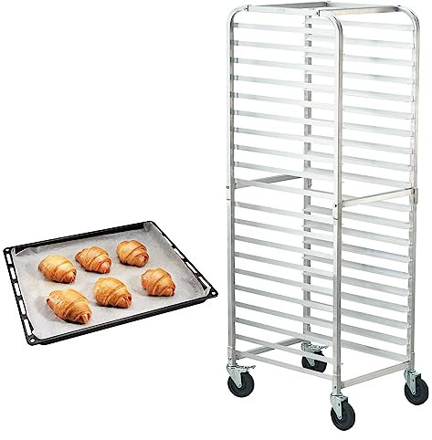 VEVOR Chariot Plaques à Pain 20 Niveaux, Étagère de Boulangerie Commerciale avec Roues de Frein, Chariot de Rangement en Aluminium pour Plateaux Demi-Feuilles Complètes, Équipement de Cuisson du Pain