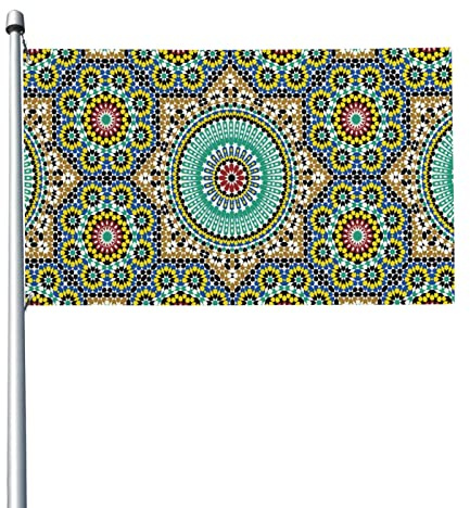 Drapeau décoratif d'extérieur de 0,9 x 1,5 m, motif de couleur marocaine, drapeau de jardin aux couleurs vives, drapeau coupe-vent en polyester de qualité supérieure, drapeau saisonnier, grand drapeau