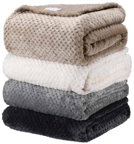 Newwiee 4 Pcs Flanne Fleece Throw Blanket for Bed Couch Large 3D Waffle Textured Soft Blanket Winter Warm Lightweight No Shedding No Pilling Decorative Throw, 50x60 Inch(Neutral Color)