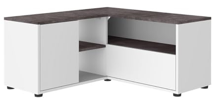 Symbiosis Eck-TV-Schrank Angle 90 x 90 x 45 cm, weißes Melamin und Zement, Weiß