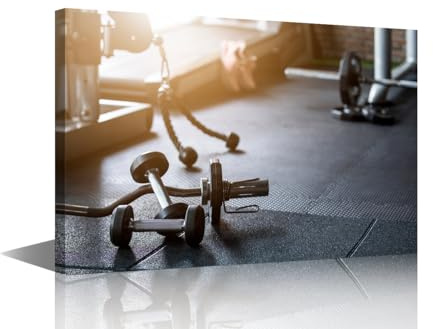 TISHIRON Wall Art Fitness Equipment Paintings for Office Living Room Fitness Weight Equipment Pictures Artwork Prints Canvas Wall Art Kitchen House Decor Giclee Wooden Framed Ready to Hang 36x24 in
