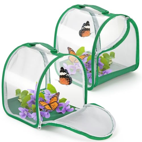 ZOOFOX 2-pack monark fjärils livsmiljö, 20 cm liten hopfällbar insektsnät bur terrarium pop-up