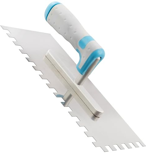 AERZETIX - C74293 - Trowel toothed trowel 10 mm - toothed trowel for tiles - toothed trowel - hand tool for construction - masonry/plaster - rubber handle - steel