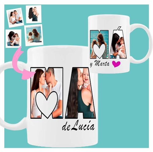 ELISA BOTELLA Taza personalizada con collage de fotos, taza de ceramica con fotografias, recuerdo original de regalo para mamá (Taza Collage fotos MAMÁ)