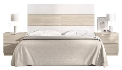 DEKIT GRUPO RIMOBEL ASTRA - Cabecero con mesitas de dos cajones para cama de matrimonio - BLANCO / NATURAL - 121,8 x 259 x 34,2 cm