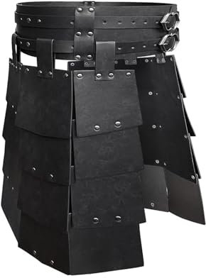 Perfeclan Mittelalterlicher Oberschenkelpanzer aus PU- im Vintage-Stil mit Nietendekor, Party-Taillengürtel, Schwarz