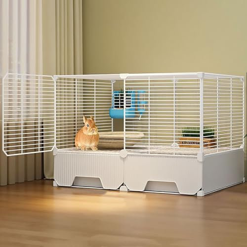 Kaninchenkäfig für den Innenbereich, Hasenkäfig, Kaninchenstall mit Spritzschutz, Verschlüsseltes Design, mit Schubladen-Chassis(70x35x52cm)