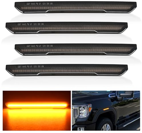 Nilight Fender Side Marker Lights 4 PCS 54 LED Smoke Lens Amber Front Rear Clearance Light Compatible with 2020 2021 2022 2023 2024 Sierra 2500HD 3500HD Pickup Truck