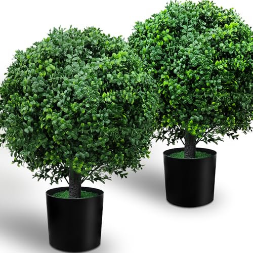 GZFDY Árbol de Bolas de boj Artificial de 21 Pulgadas (Juego de Dos) – Decoración Realista y Resistente a los Rayos UV para Uso en Interiores y Exteriores – Mejora tu Espacio con vegetación Vibrante