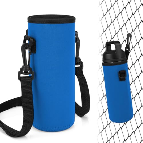 Linkidea Water Bottle Fence Sleeve with Hook Compatible with YETI Rambler Bottle 18oz, Hydro Flask Wide Mouth Bottle 18oz/20oz, Neoprene Bottle Shoulder Strap Bag for Outdoor Sports, Blue