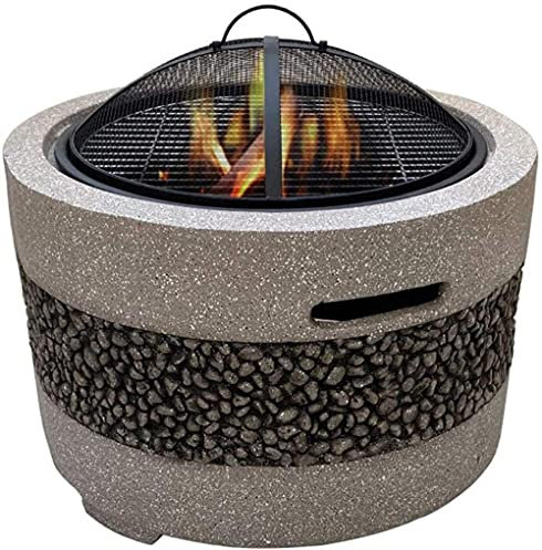 JFNHUTL Large Fire Pit Fire Bowl with Grill gray Cast Iron Brazier Heater Multifunctional Camping Bowl BBQ for Backyard,Camping,Picnic,Bonfire,Garden