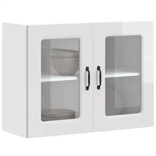Xichuzi Küchen-Hängeschrank mit Glastür Hochglanz-Weiß Holzwerkstoff, Hängeschrank Küche, Küchenschrank, Wall Cabinet, Oberschrank - 853609